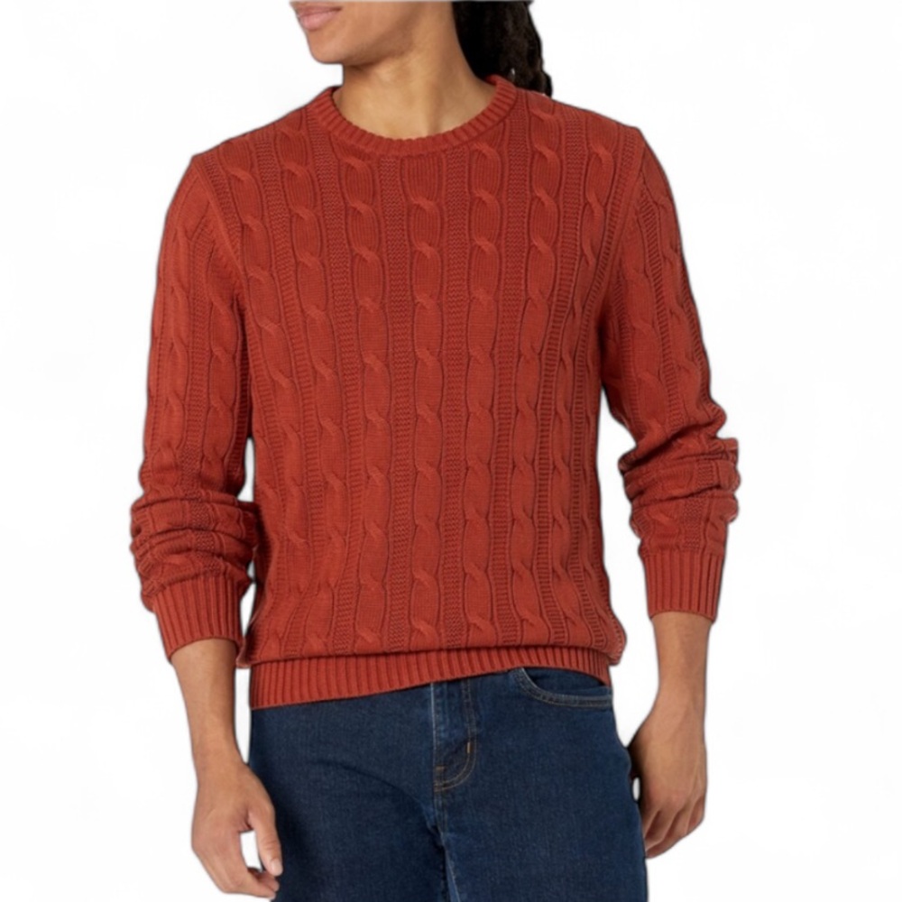 Goodthreads Men’s 100% Cotton Cable Knit Sweater – Cognac Brown – Size XL – NWT
